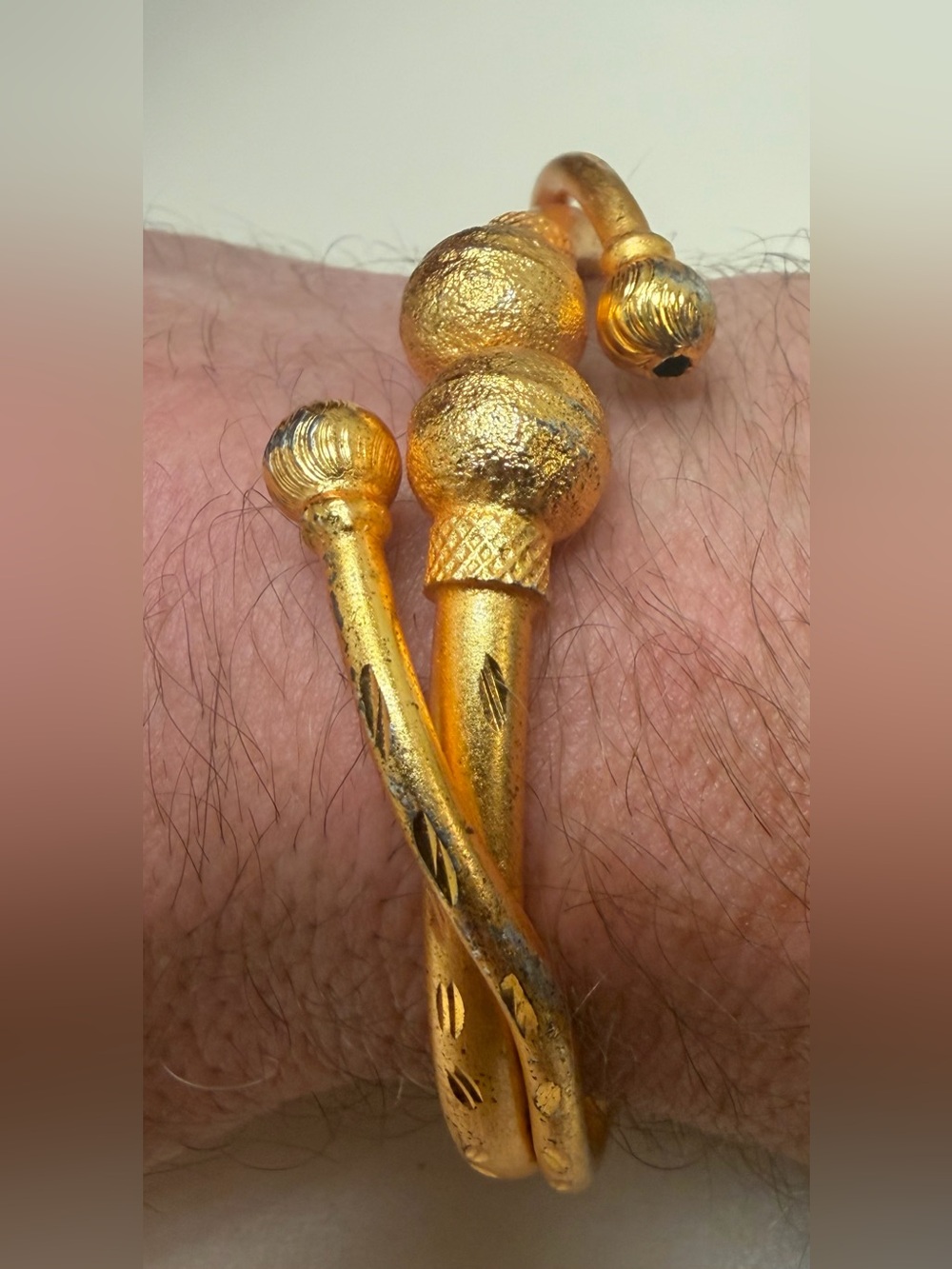 Vintage Indian Gold Plated Hinged Kada Bangle Set 2 Pcs Size 2-4 Plating Wear